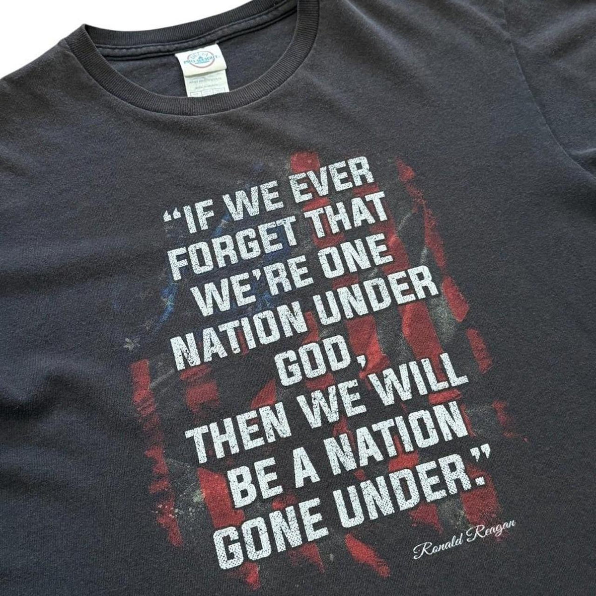 Y2K Ronald Reagan One Nation Under God Quote Graphic Political T-Shirt