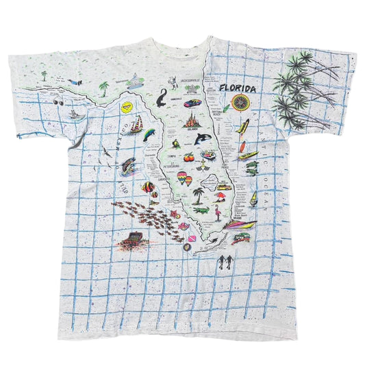 90s AOP Florida Map Print Graphic Tee