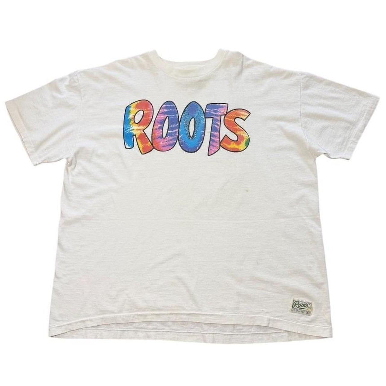 90s Roots Sporting Goods Tie Dye Hippie Spellout Logo Graphic T-shirt