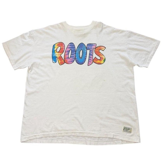 90s Roots Sporting Goods Tie Dye Hippie Spellout Logo Graphic T-shirt