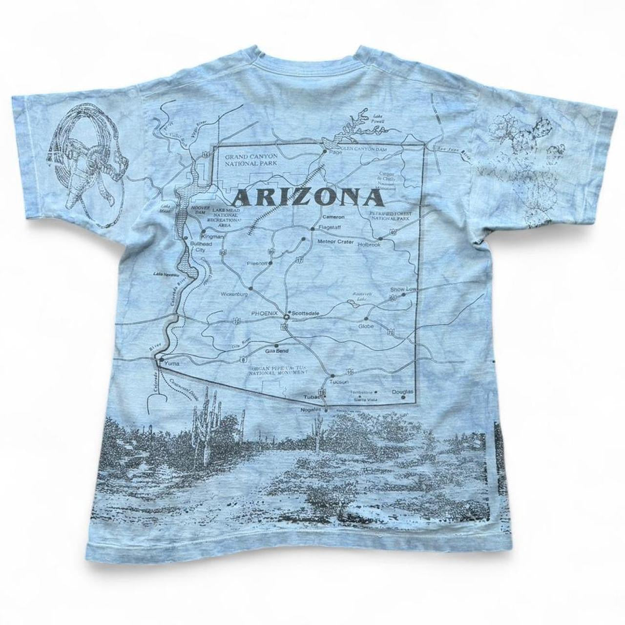 90s AOP Arizona State Map Souvenir Tourist Graphic Art T-shirt