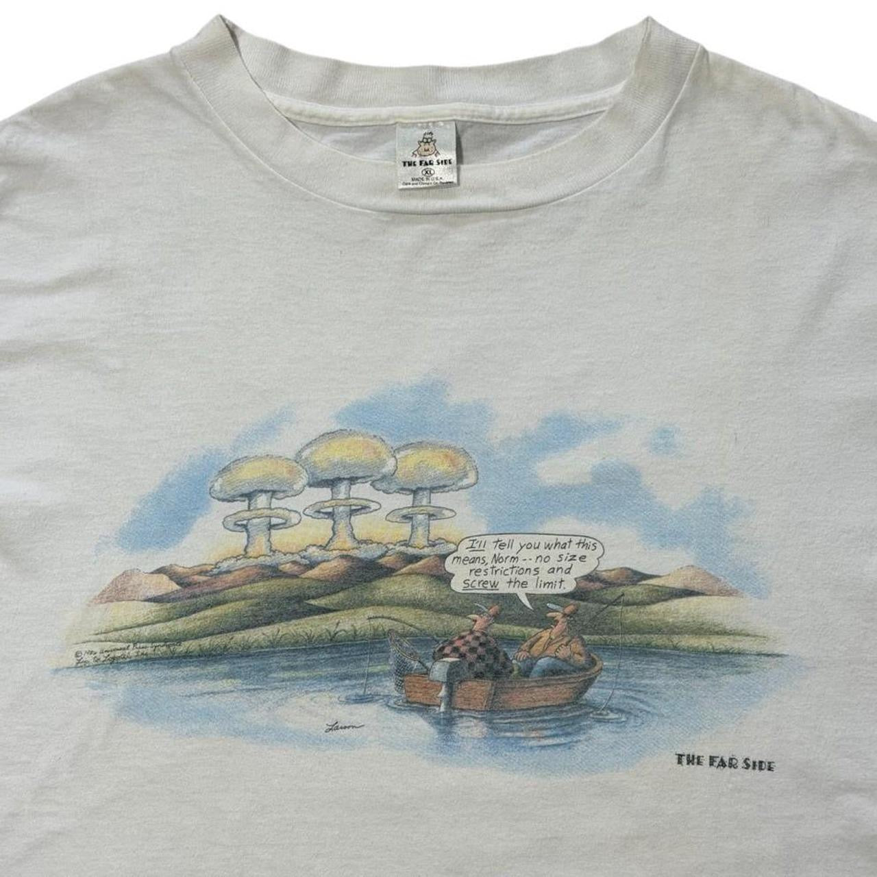 90s The Far Side Gary Larson Fishing Nuclear Comic Art Graphic T-shirt