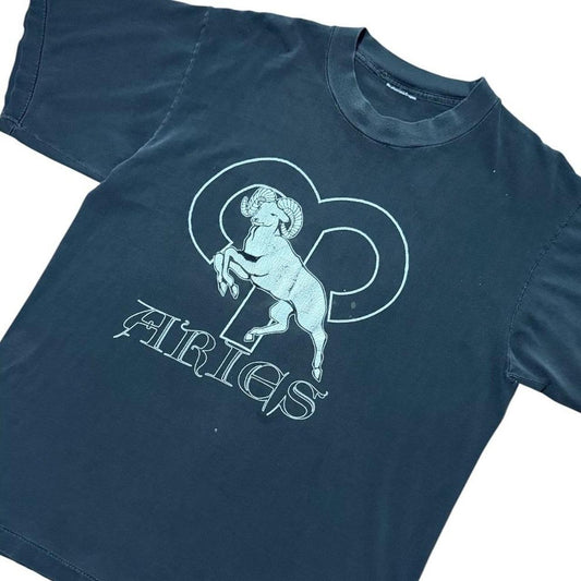 90s Aries Zodiac Ram Art Horoscope Animal Graphic Distress Faded T-shirt