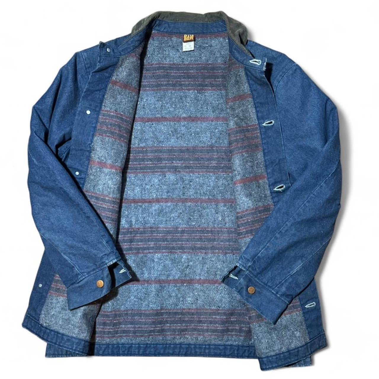 80s Big Ben Blue Denim Chore Coat Blanket Fleece Lined Jacket