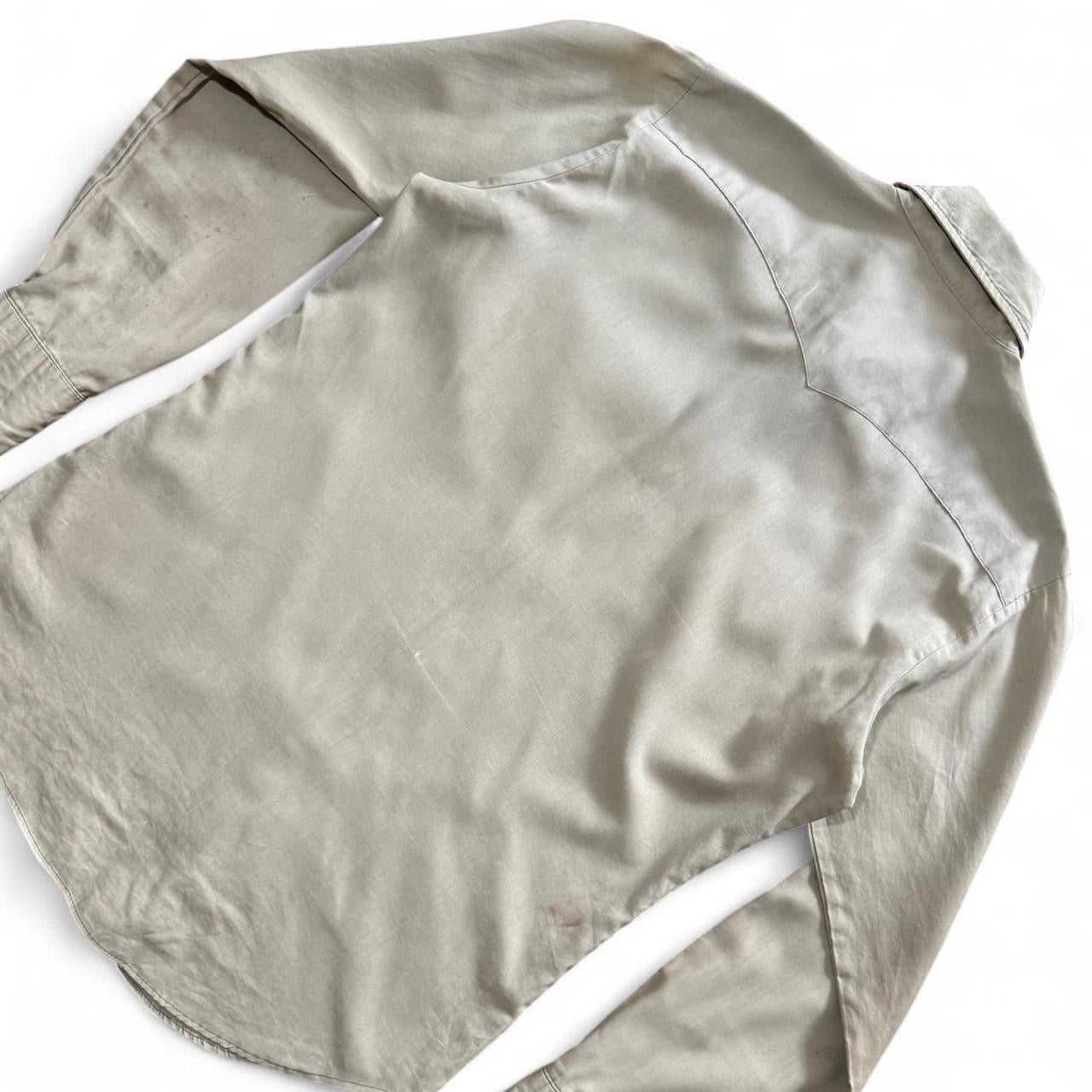 70s Tan Khaki Pearl Snap Western Cowboy Point Collar Button Up