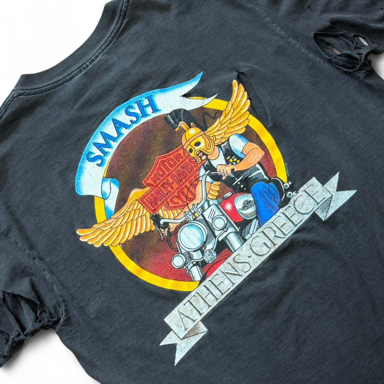Vintage ‘93 Thrashed Harley Davidson Athens Greece Biker Motorcycle T-shirt