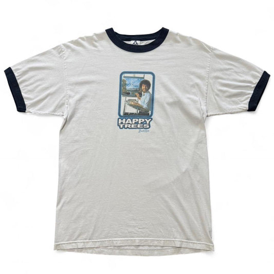 90s Bob Ross Happy Trees White/Navy Ringer