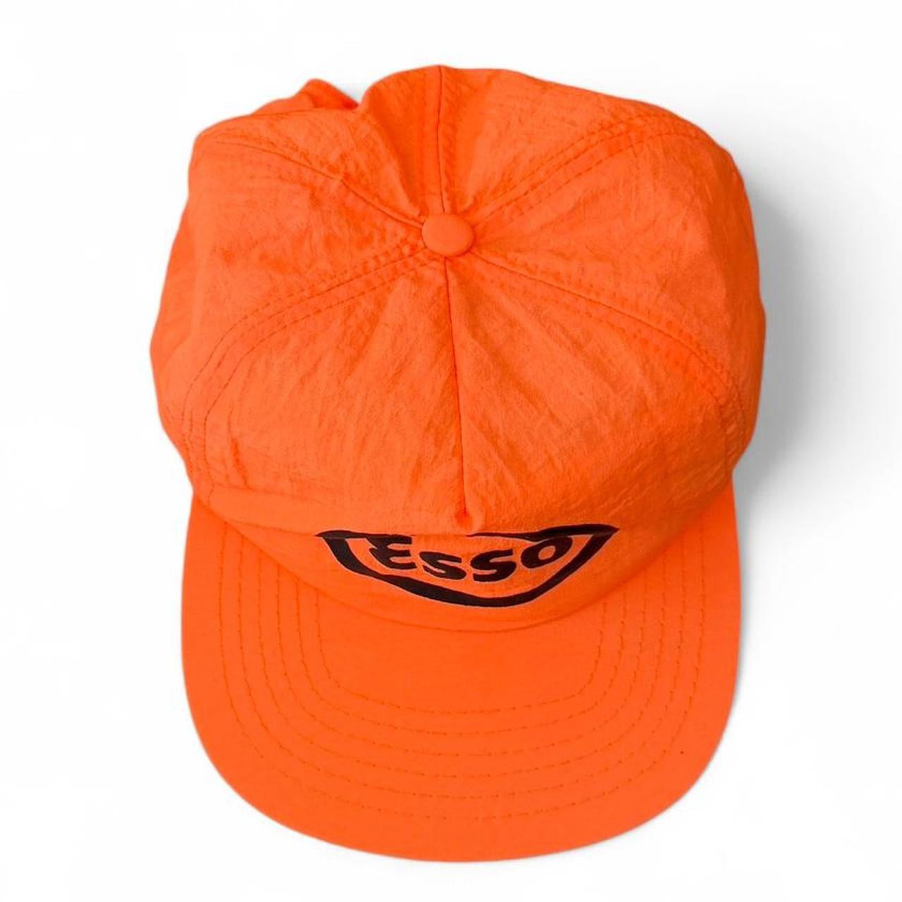 Vintages 90s Orange Esso Gas Station Trucker Baseball Nylon Hat Cap