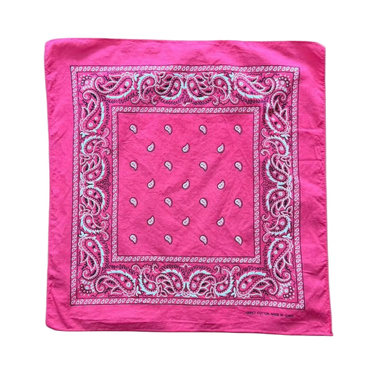 Y2K Hot Pink Paisley Bandana Handkerchief Chiffon Scarf Head Wrap
