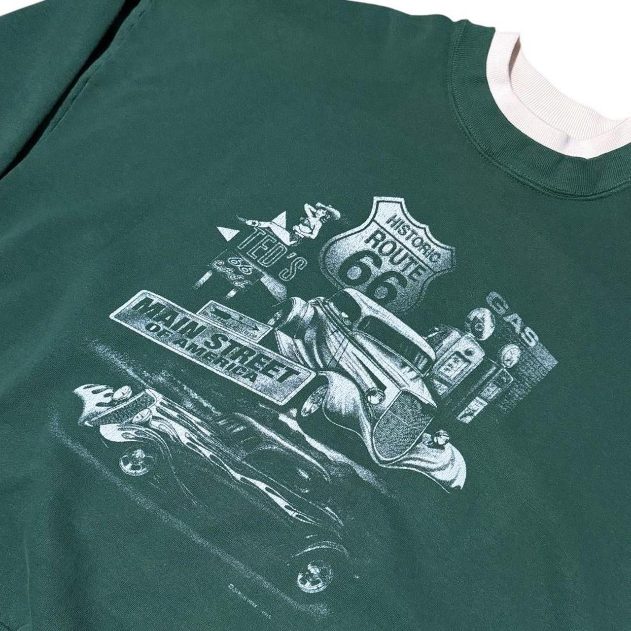 90s Route 66 Hot Rod Car Auto Double Collar Graphic Pullover Crewneck