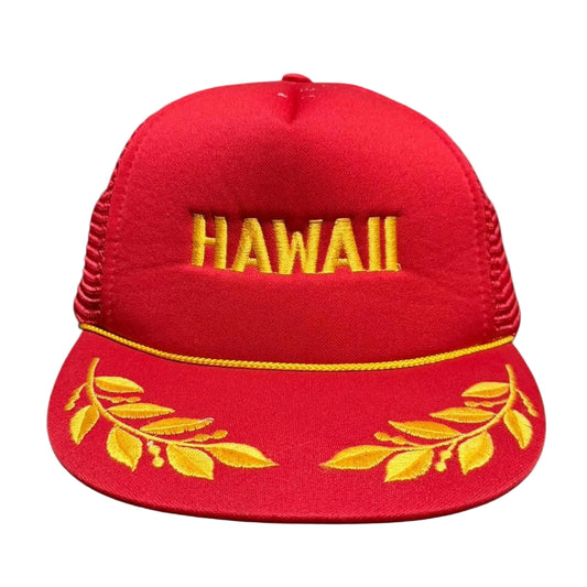Vintage 90s Gold Leaf Embroidery Hawaii Tourist Souvenir Mesh Trucker Hat