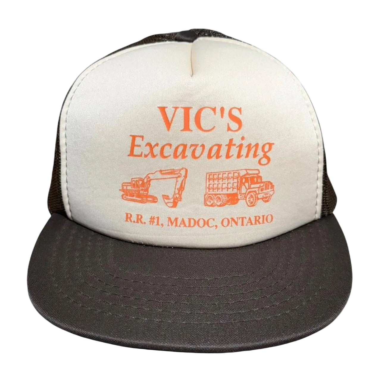Vintage 90s Vic's Excavating Construction Trucker Mesh Retro Snapback Hat