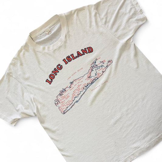 Vintage 80s Long Island New York Map Location Graphic T-shirt