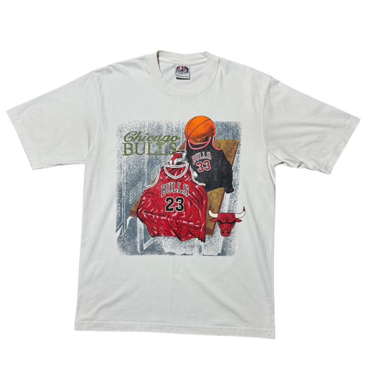 1990s Chicago Bulls Michael Jordan and Scottie Pippen NBA Glow in the Dark Basketball Retired Numbers Tee
