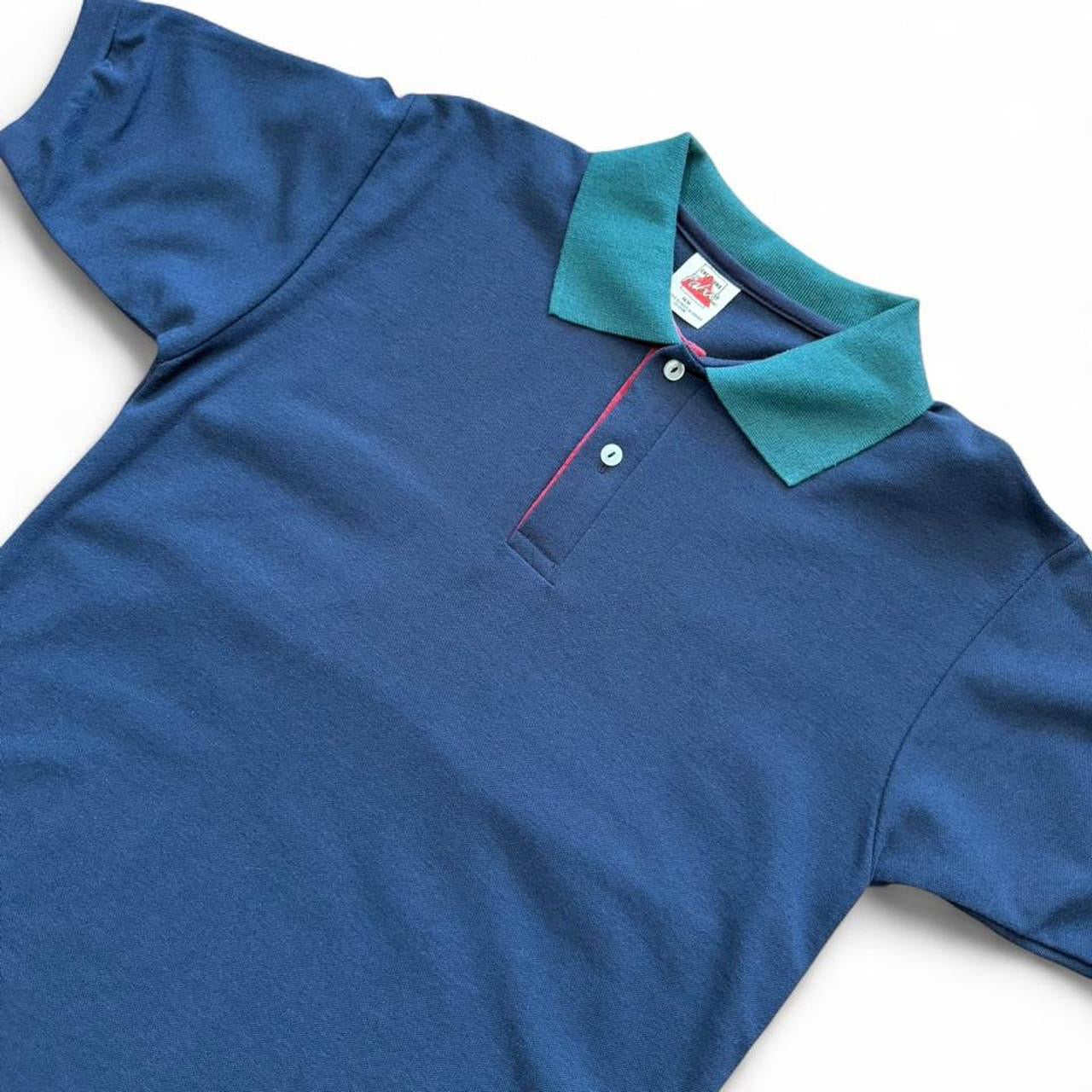 90s Navy Blue Burgundy Teal Button Up Polo Collared Shirt