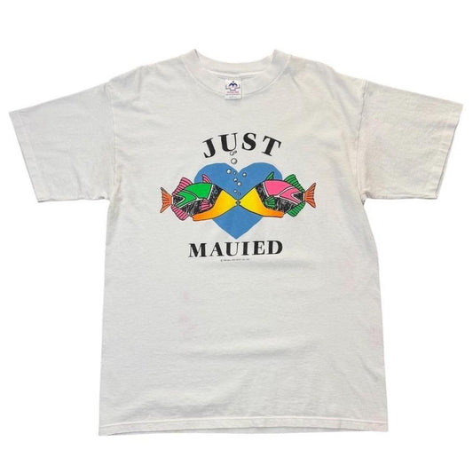 80s Just Mauied Maui Fish Nature Beach Graphic Art Cute Marriage T-shirt