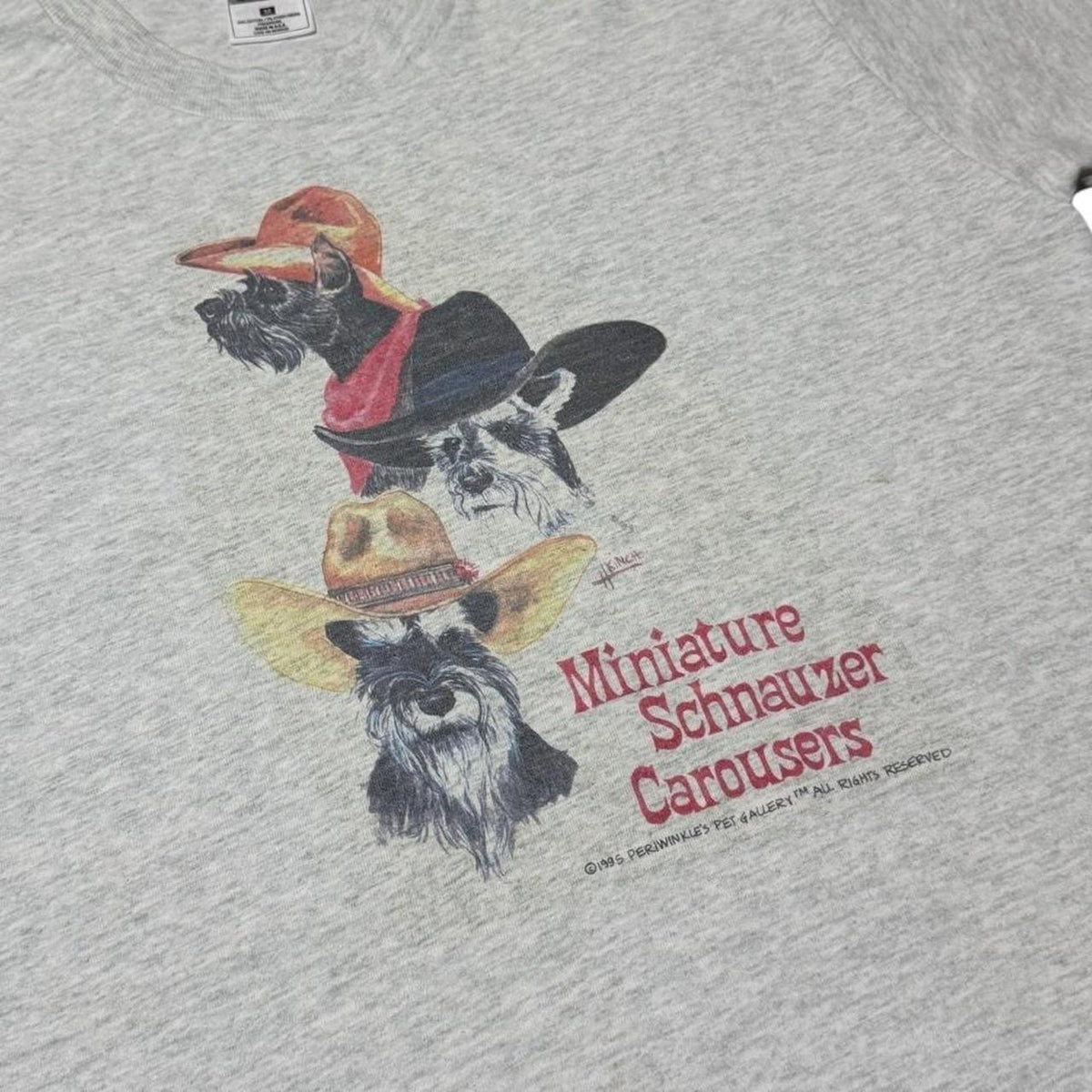 90s Miniature Schnauzer Carousers Puppy Dog Animal Cowboy Hats T-shirt