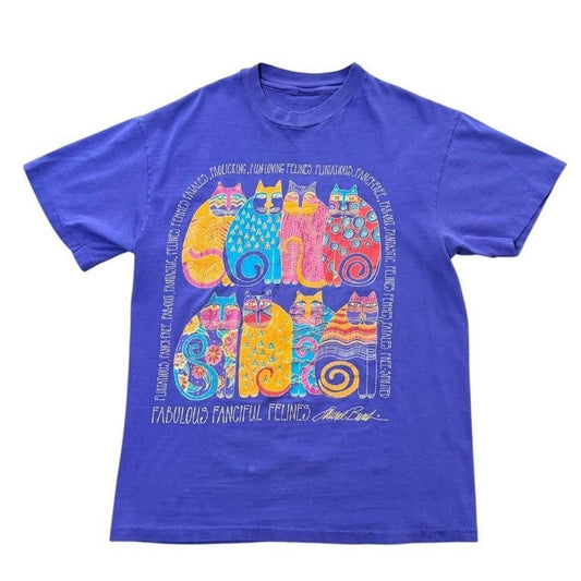 90s Cat Felines Kitty Glitter Laurel Burch Abstract Graphic Art T-shirt