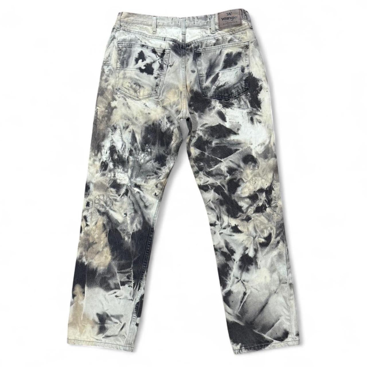 Bleach TieDye Black & White Wrangler Straight Leg Denim Jeans