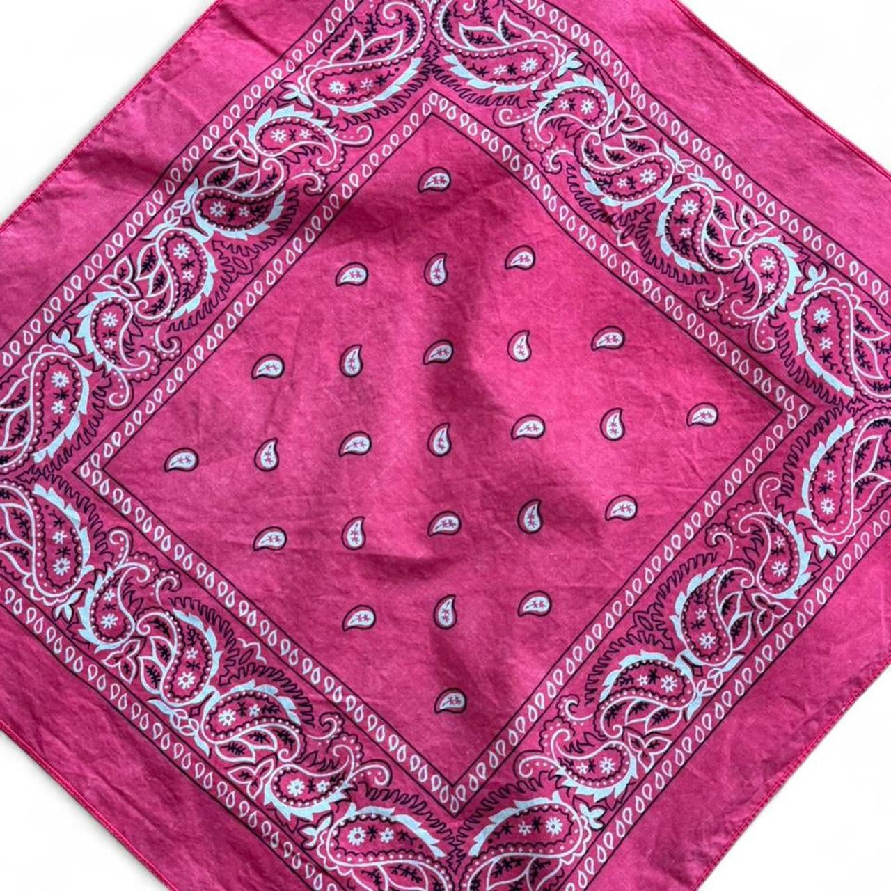 Y2K Hot Pink Paisley Bandana Handkerchief Chiffon Scarf Head Wrap
