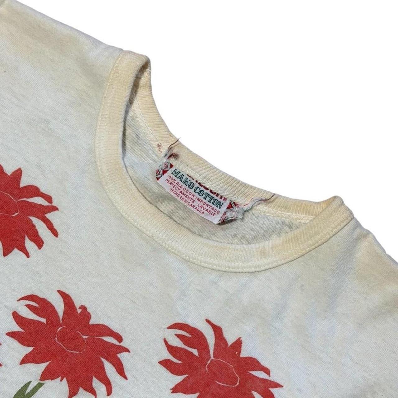 70s Mako Cotton Floral Art Red Flowers Graphic Single Stitch T-Shirt