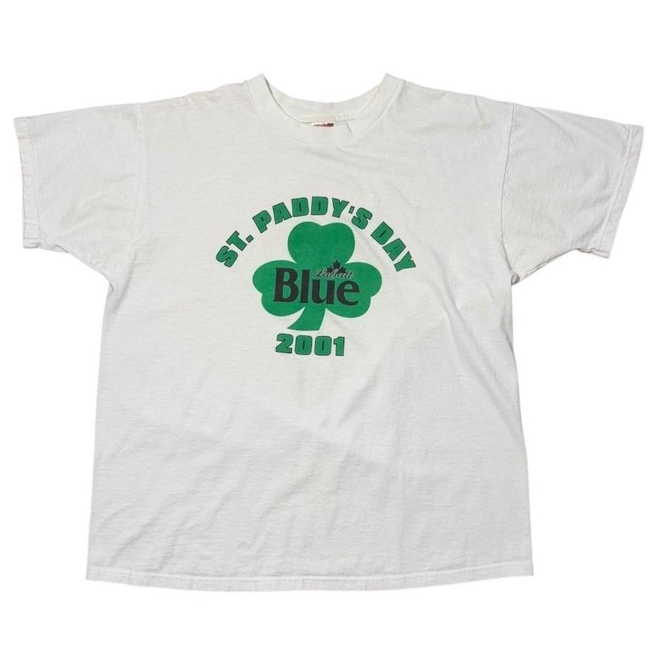 Y2K Labatt Blue St Patricks Day Irish Clover Beer Promo Graphic T-shirt