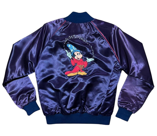 80s Disney Fantasia Mickey Mouse Satin Bomber Zip-Up Jacket