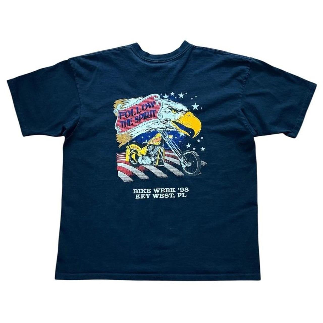90s Key West Bike Week Eagle Chopper Motorcycle Glitter Graphic T-shirt