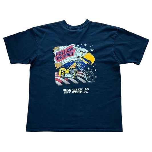90s Key West Bike Week Eagle Chopper Motorcycle Glitter Graphic T-shirt
