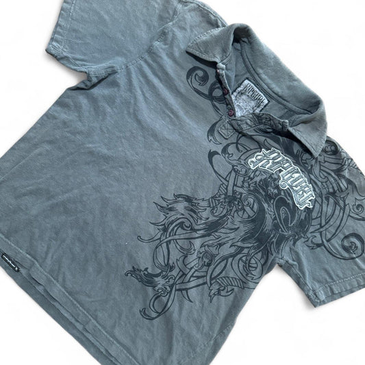 Y2K Grey Ripcurl Surf Graphic Polo Shirt