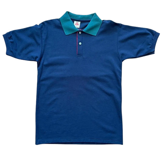90s Navy Blue Burgundy Teal Button Up Polo Collared Shirt