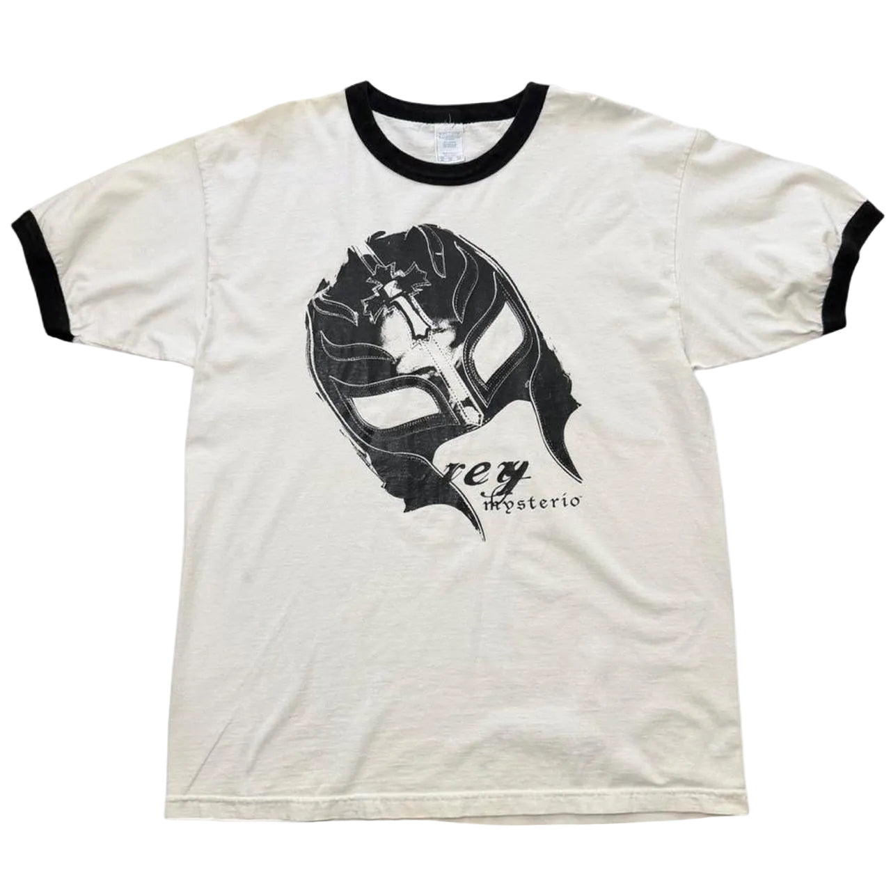 Vintage 90s WWE WCW Rey Mysterio Mask Wrestling Graphic Ringer T-shirt