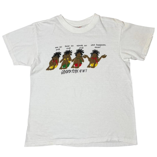 Vintage 90s See No Evil Sh*t Happens Grand Turk & W.I. Jamaican T-shirt