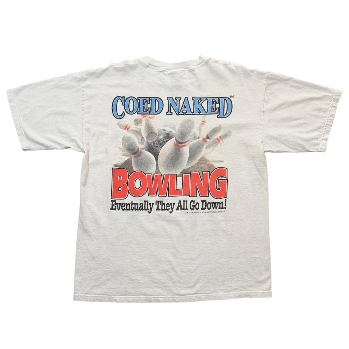 90s Coed Naked Bowling Lewd Adult Sex Joke Funny Sports Graphic T-shirt