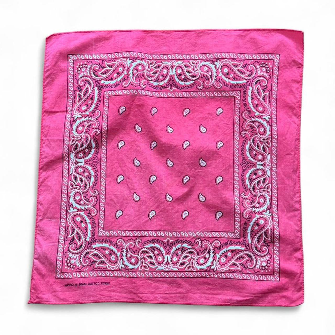 Y2K Hot Pink Paisley Bandana Handkerchief Chiffon Scarf Head Wrap