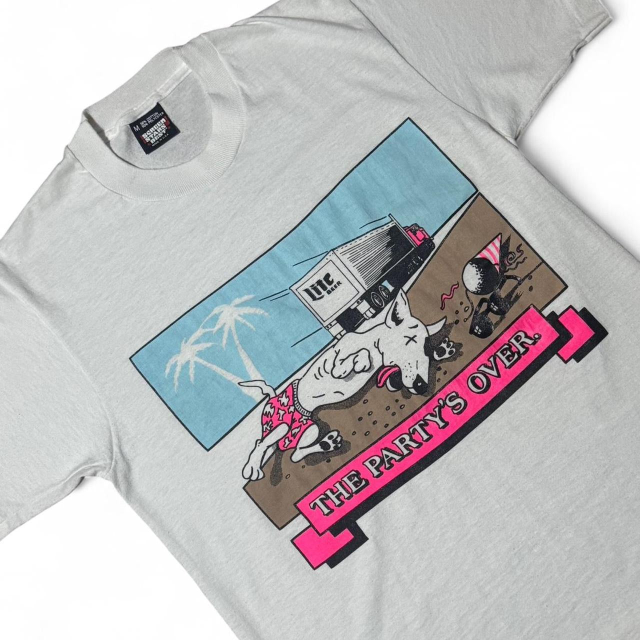80s Miller Lite "The Party's Over" Spuds MacKenzie Puppy Dog Graphic Tee