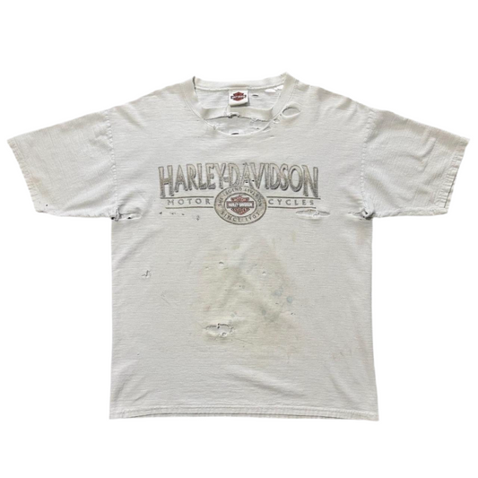 90s Thrashed Harley Davidson Calgary Alberta Grey Ribbed Tee