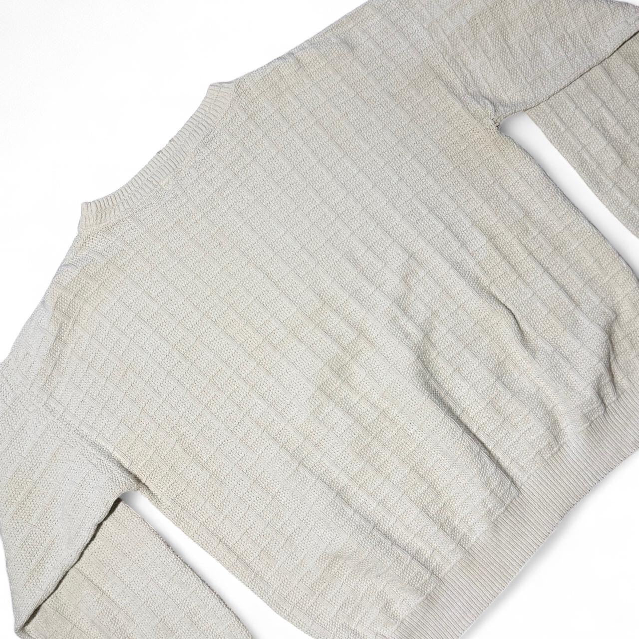 90s Distressed Cream White Fish Bay Cotton Knit Sweater