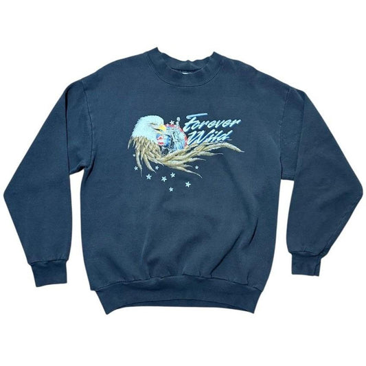 90s Forever Wild Eagle Biker USA Motorcycle Art Graphic Crewneck Sweater