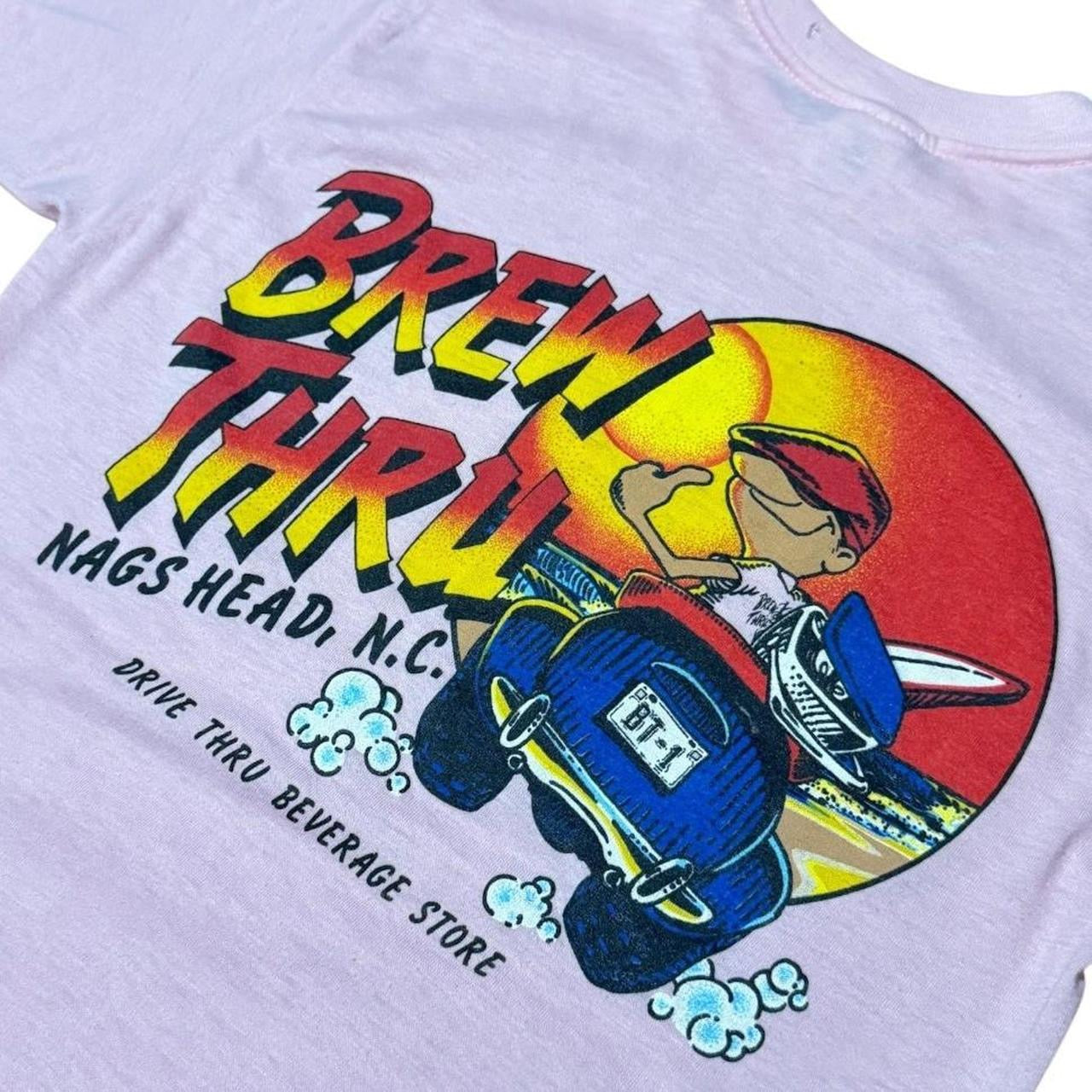 80s Brew Thru Nags Head NC USA Pink Single Stitch Mullet Graphic T-shirt