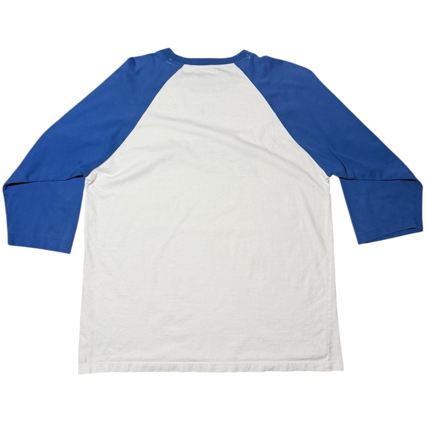 Y2K Reebok White Blue Embroidered Spellout Logo Raglan Baseball T-Shirt