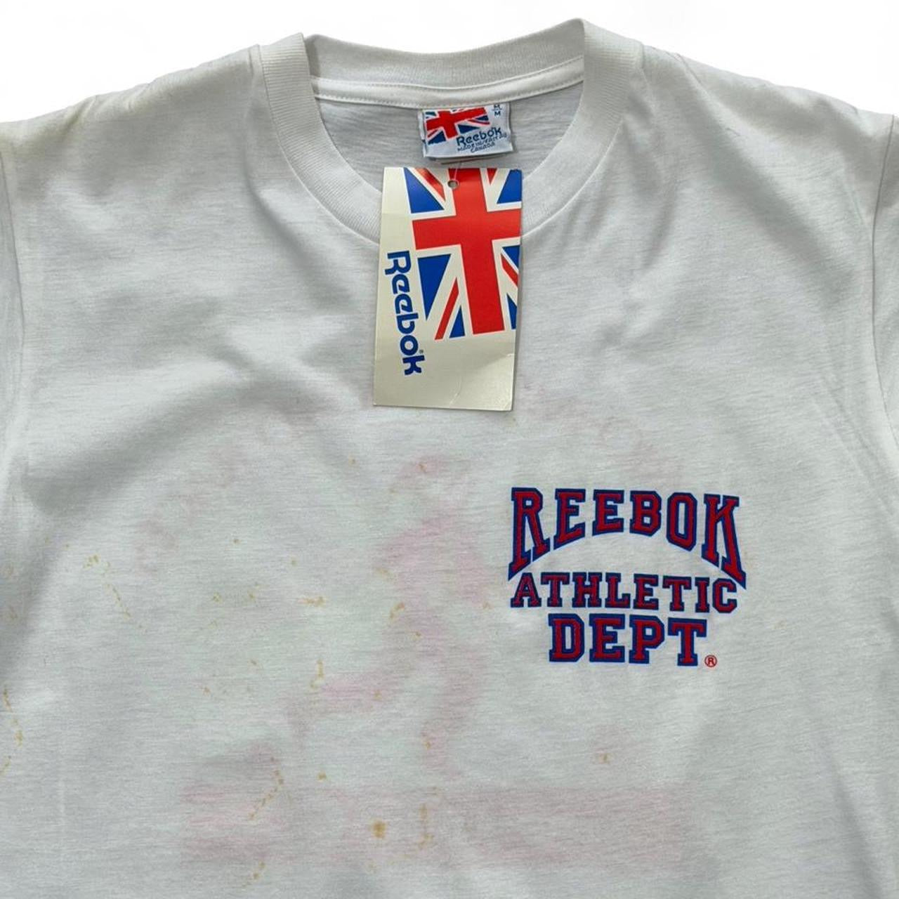 Vintage 80s Reebok Athletic Dept NWT Deadstock Stained T-shirt