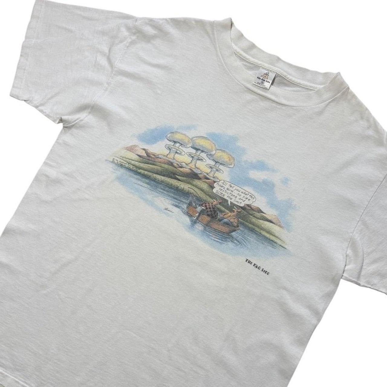 90s The Far Side Gary Larson Fishing Nuclear Comic Art Graphic T-shirt