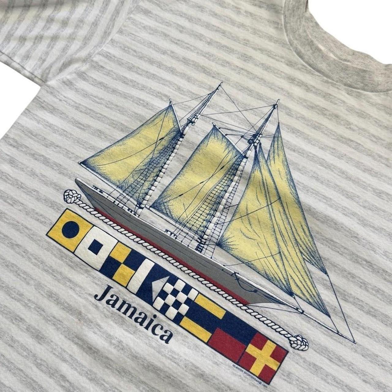 90s Jamaica Sailboat Striped Travel Souvenir Tourism Graphic Art T-shirt