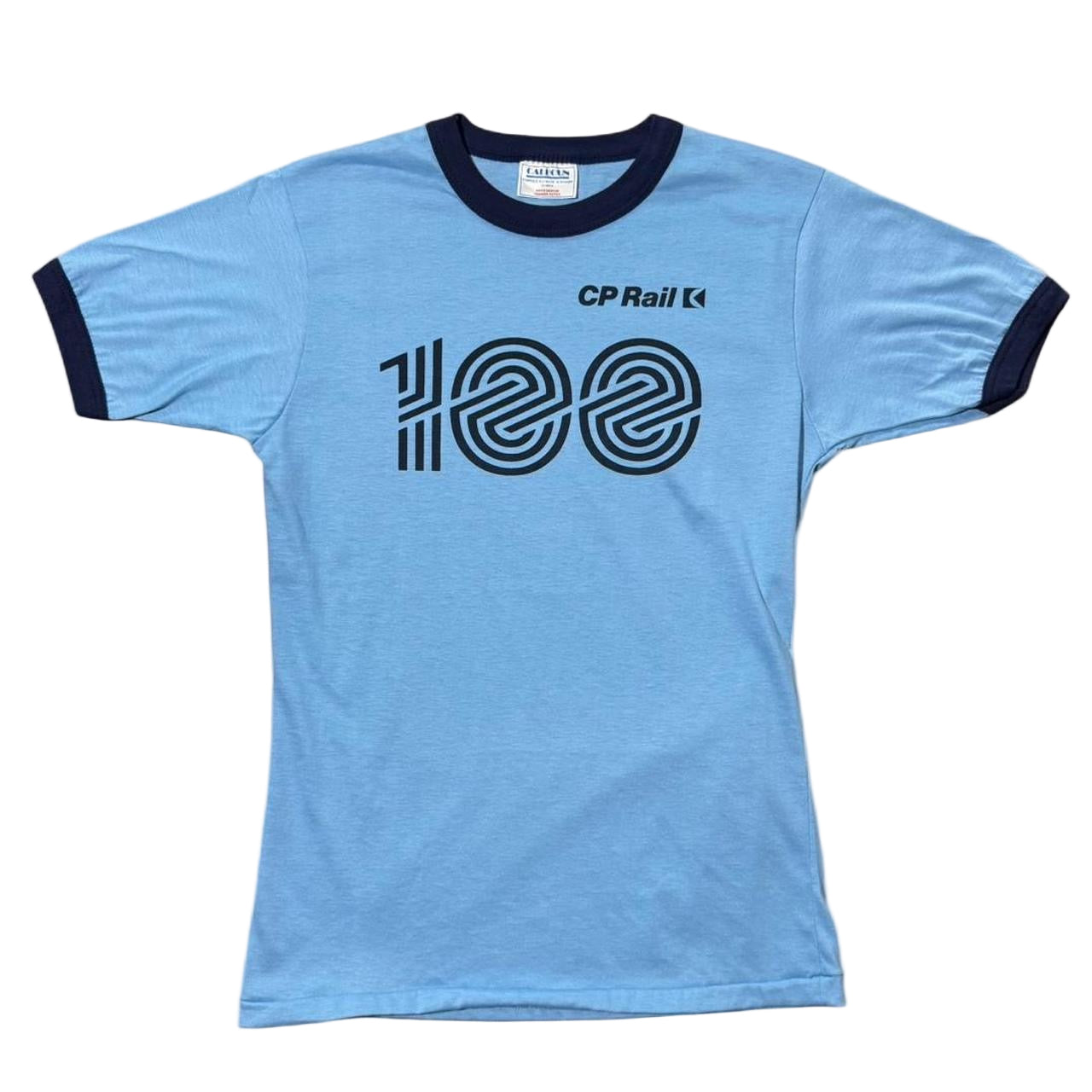 70s Canadian Pacific Railway Trains Baby Blue Graphic Logo Ringer