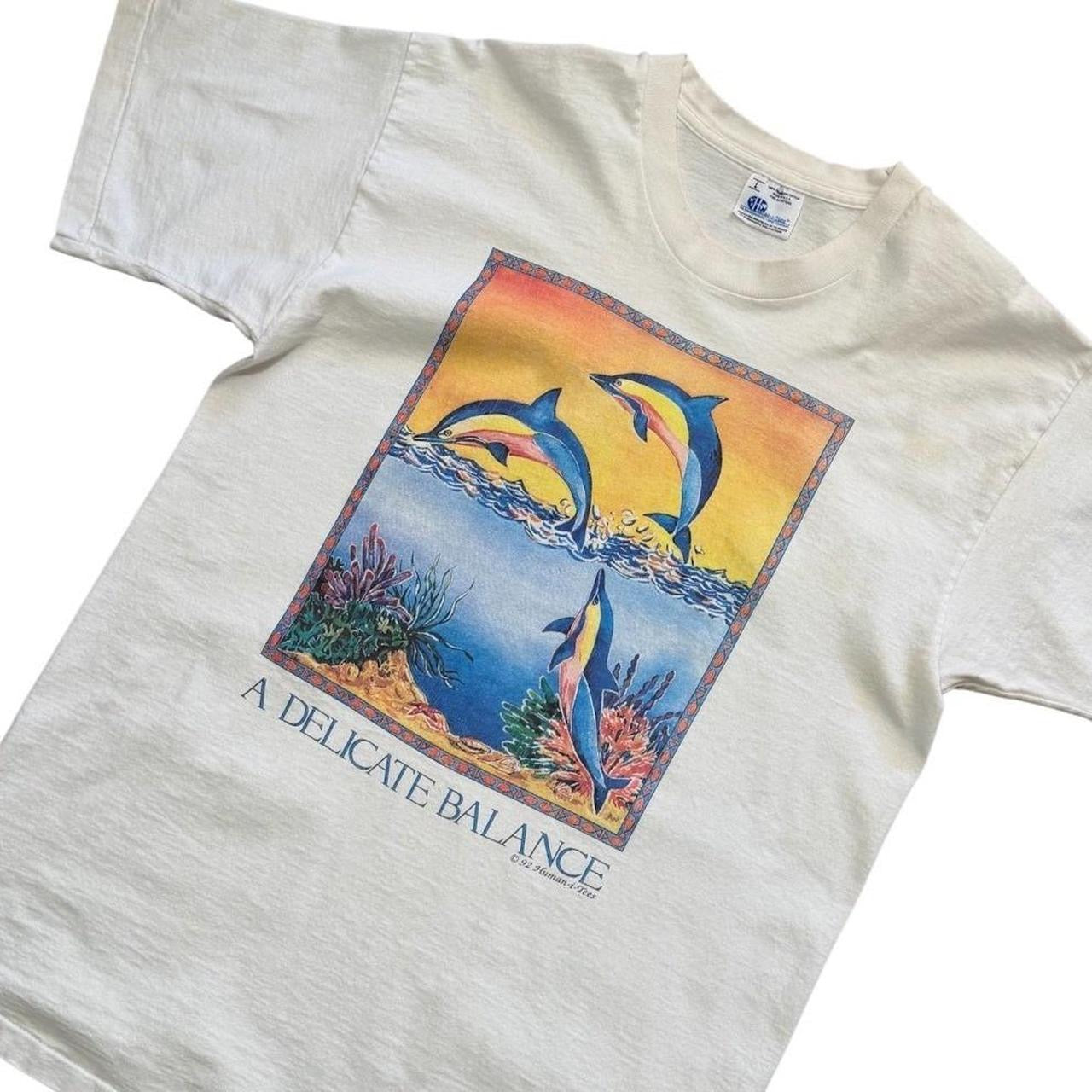 90s A Delicate Balance Dolphins Ocean Art Nature Beach Graphic T-shirt
