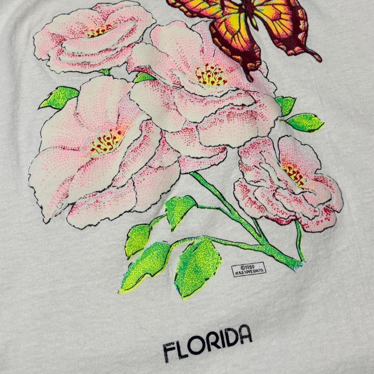 80s Florida State Butterfly Flower Puff Print Graphic Souvenir T-shirt