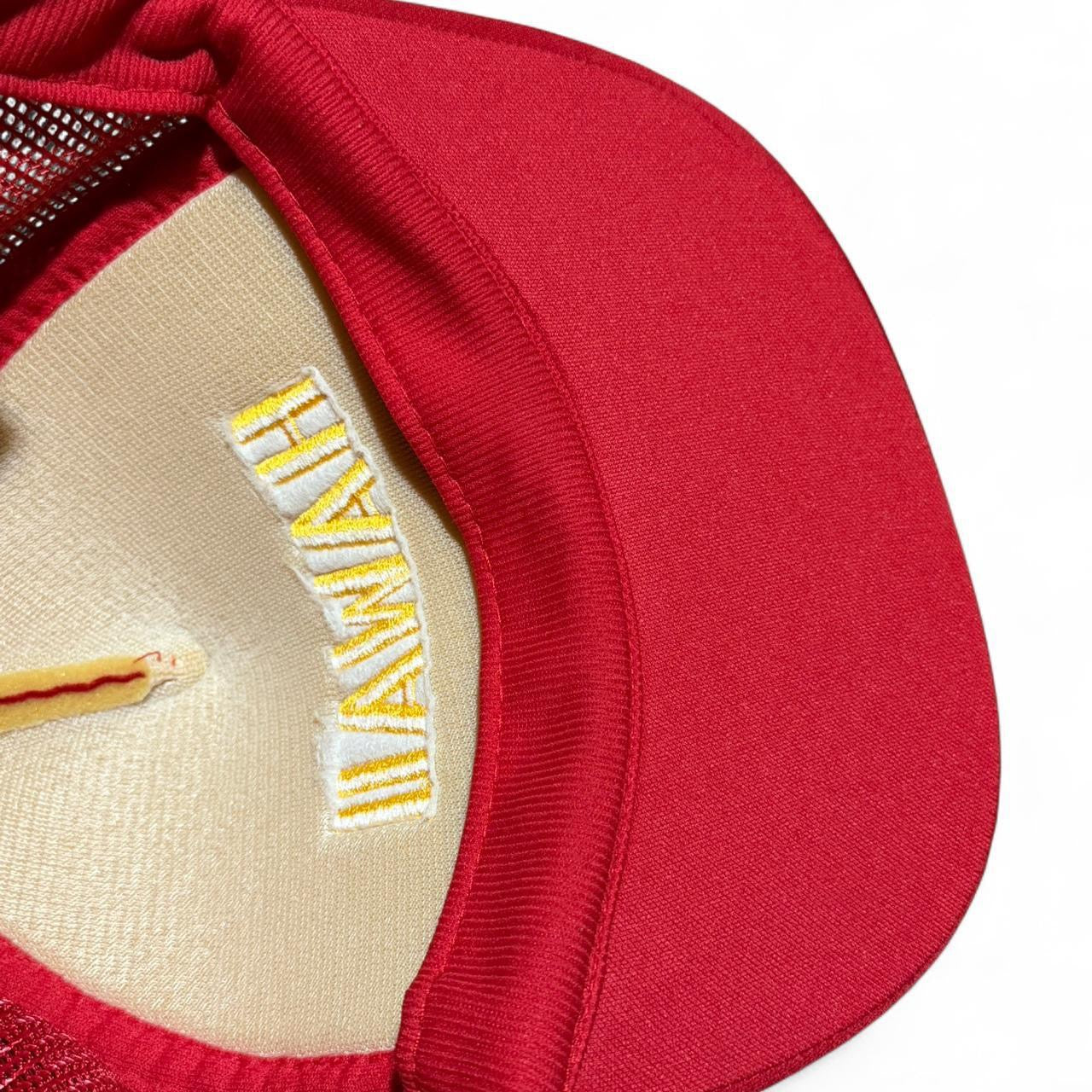 Vintage 90s Gold Leaf Embroidery Hawaii Tourist Souvenir Mesh Trucker Hat