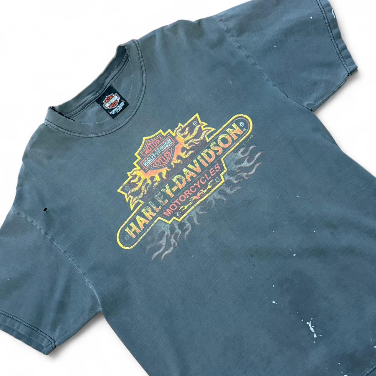 Vintage Y2K Distressed Harley Davidson Flames Biker Motorcycle T-shirt
