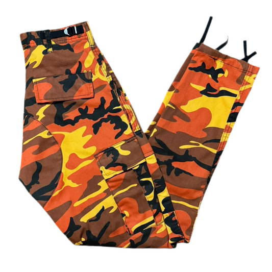 Y2K Orange/Brown Candy Corn Camouflage Military Cargo Pants